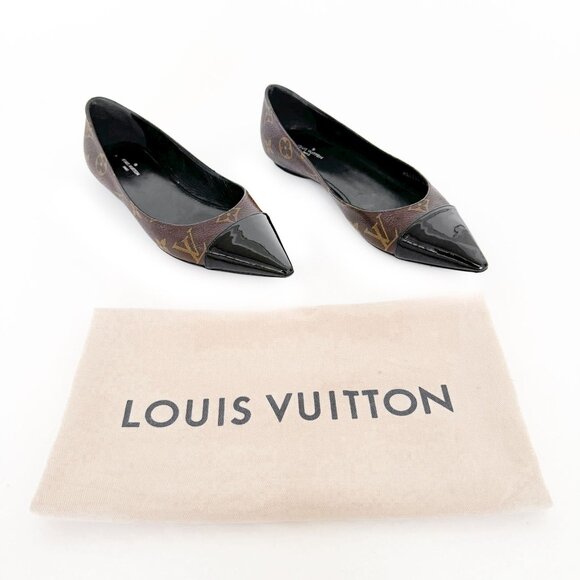 Louis Vuitton Fetish Monogram Ballet Flats EU 37.5 US 7.5 Brown Pointed Cap Toe - Picture 1 of 14